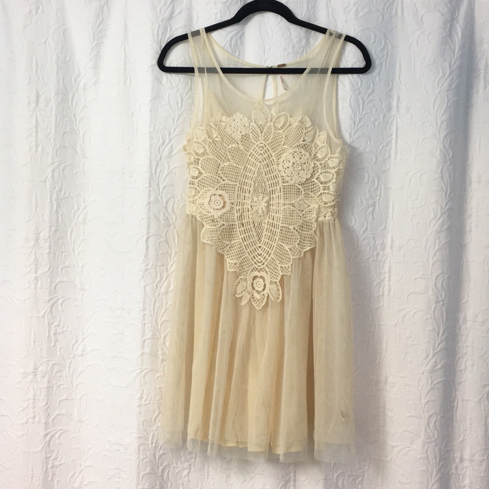 Free People cream lace dress with cream slip